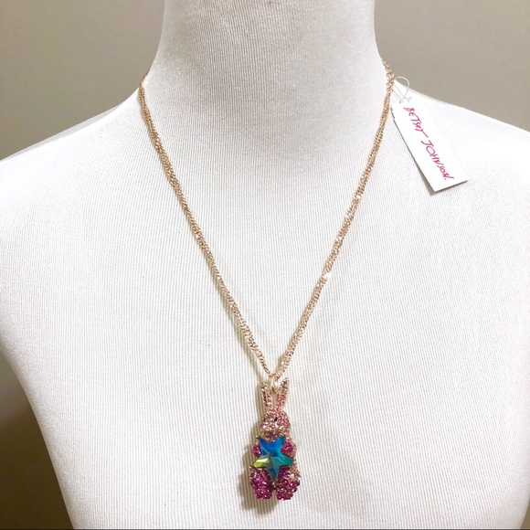 Betsey Johnson Jewelry - Betsey Johnson Pink Pave Bunny Pendant Necklace